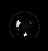 Black sphere with white sparkles and stars inside, resembling a glittery orb or snow globe against a dark background