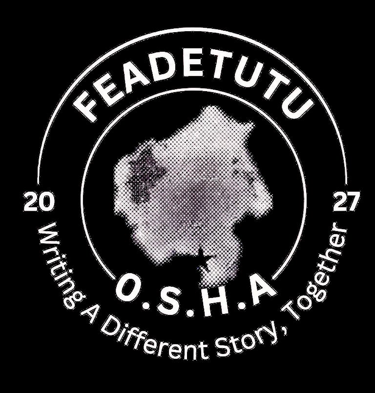FEADETUTU logo with profile silhouette, O.S.H.A. text, years 20-27, and tagline Building A Different Story Together